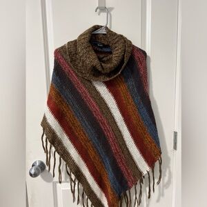 Majora Striped Poncho with Fringes